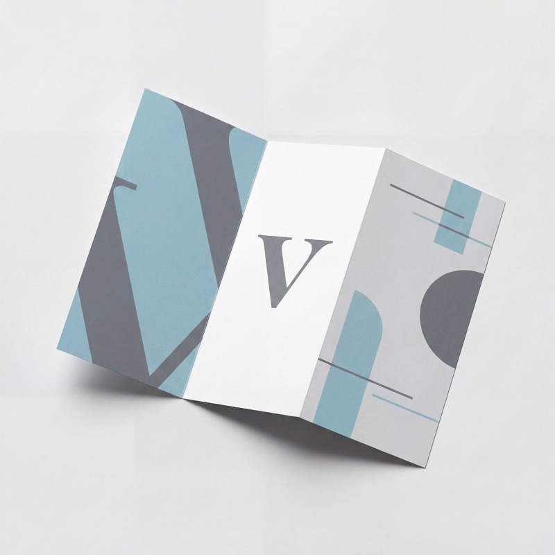 Лифлет А4 с тройной фальцовкой — голубой брендовый дизайн