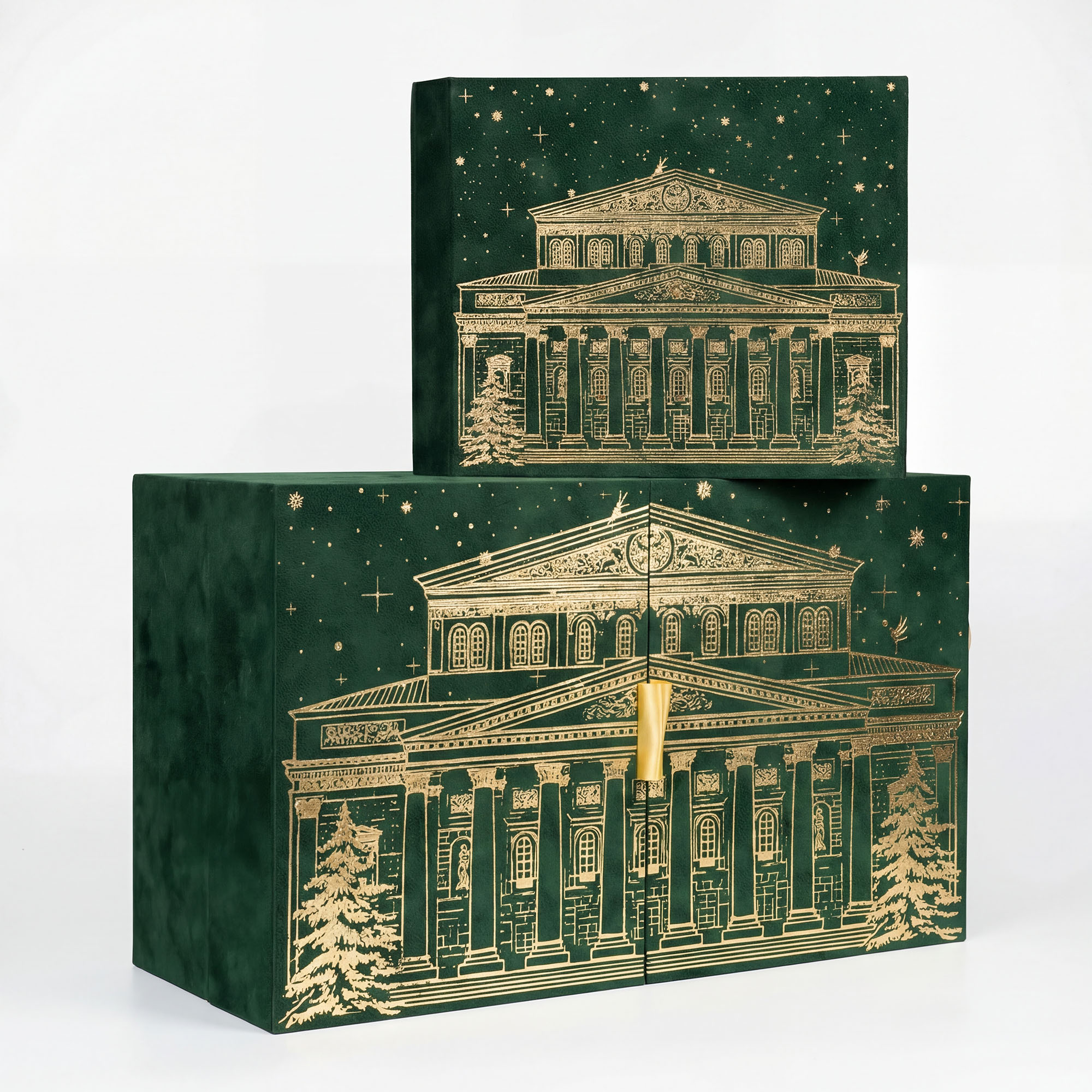 Корпоративный адвент-календарь — коробка-книжка под бархат с золотым тиснением Большого театра