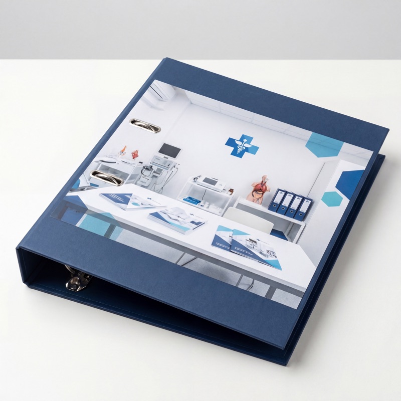 Жёсткая папка на кольцах с брендированной обложкой — вид сверху