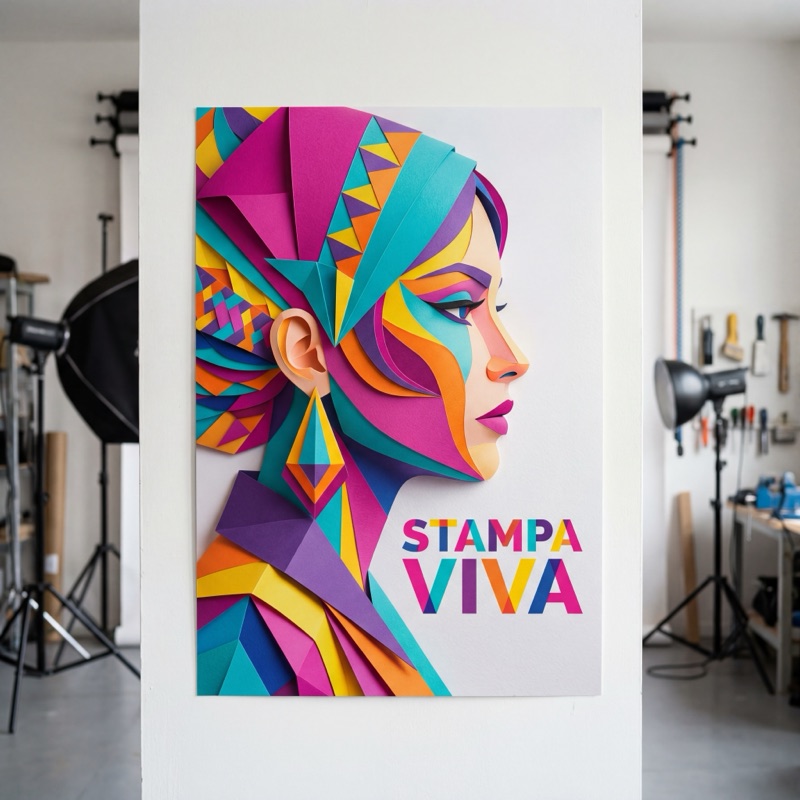Плакат Стампа Вива — яркий постер с бумажным арт-портретом