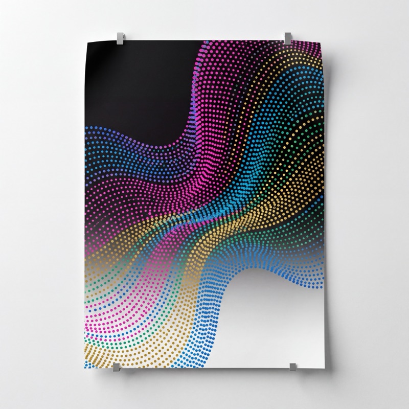 Постер с CMYK-принтом — точечная волна на чёрно-белом фоне