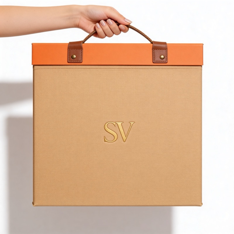 Хангер-портфолио SV бежевый с оранжевым верхом и кожаной ручкой