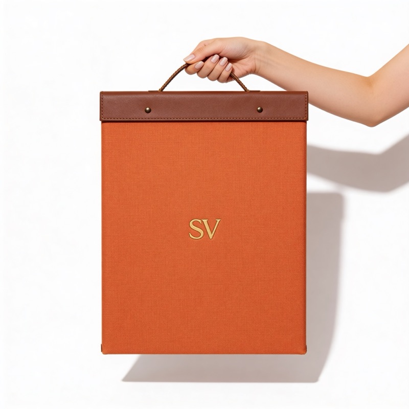 Хангер-портфолио SV оранжевый большой с кожаной ручкой