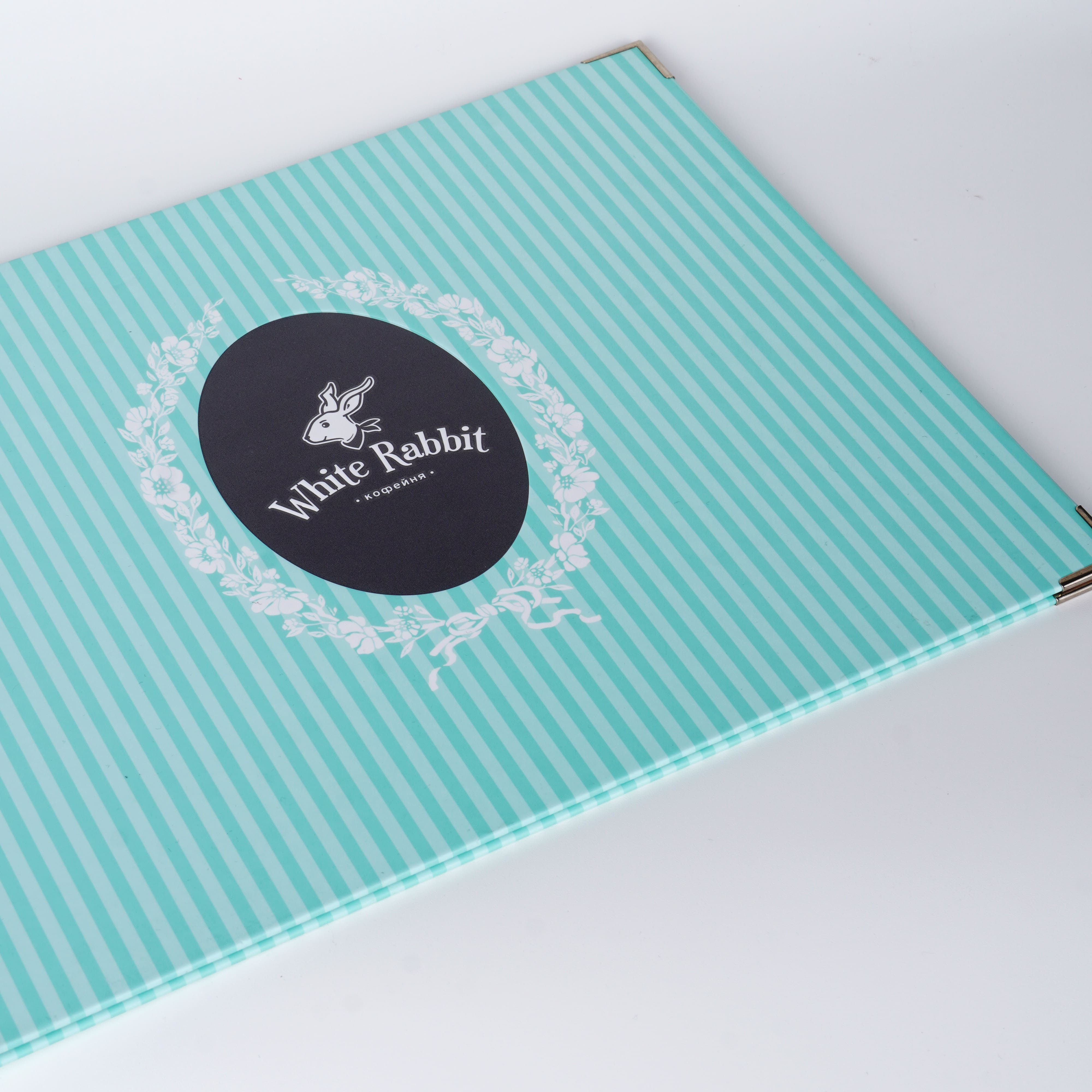White Rabbit — кашированная папка-меню мятная в полоску с металлическими уголками