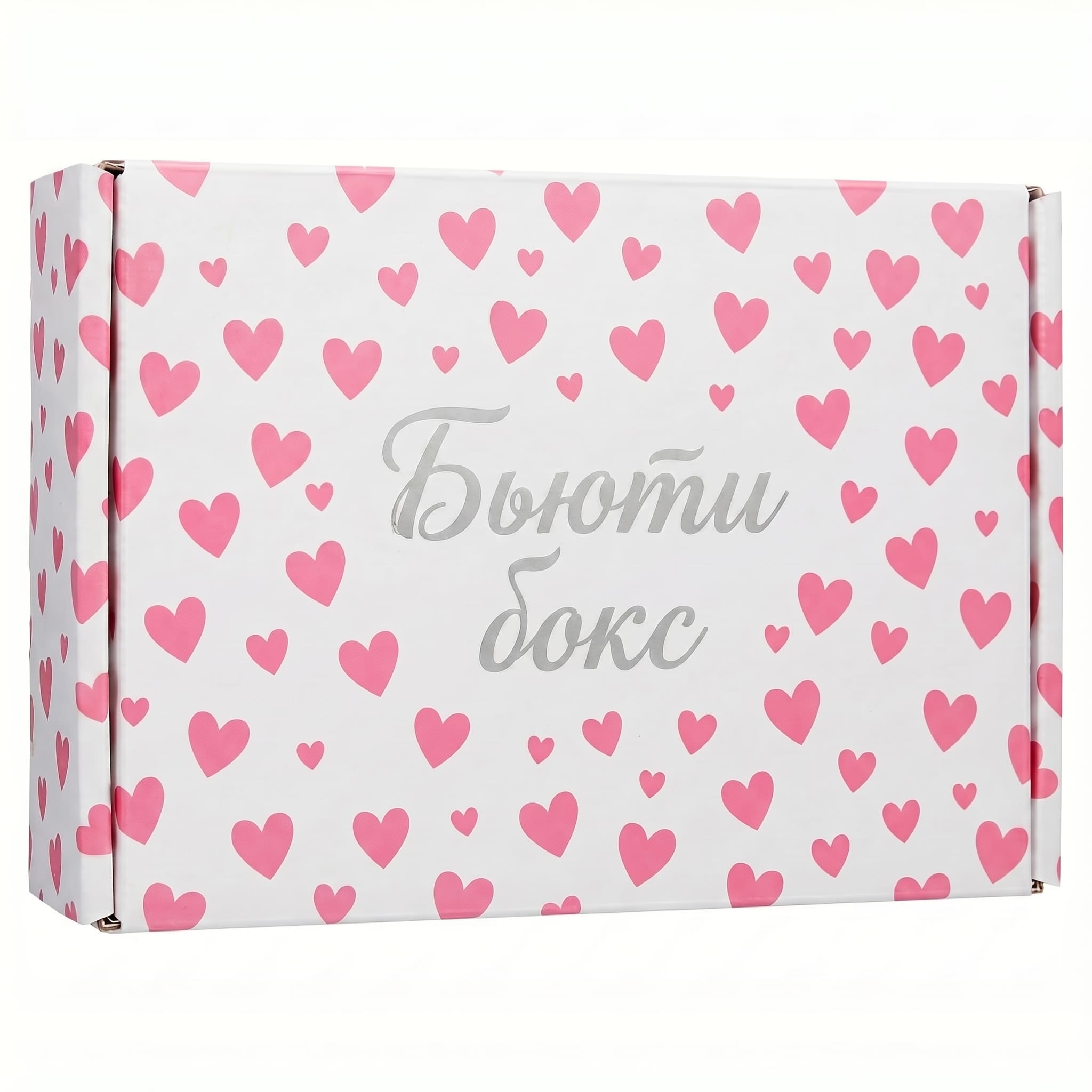 «Бьюти бокс» — белая коробка из микрогофрокартона с розовыми сердечками