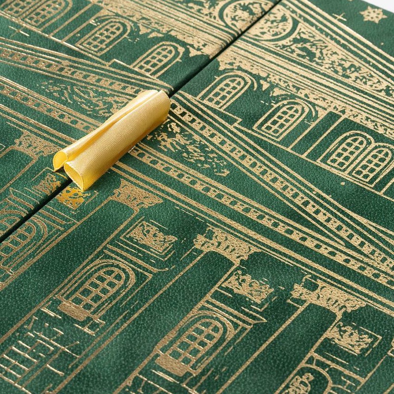 Большой театр — крупный план золотого тиснения на зелёной коробке