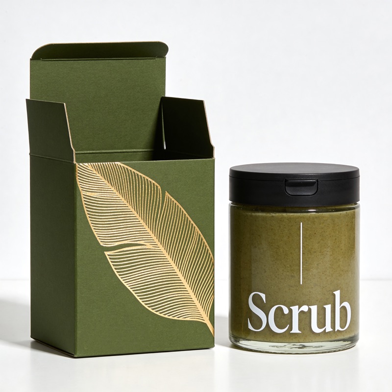 Scrub — зелёная вырубная коробка с золотым листом