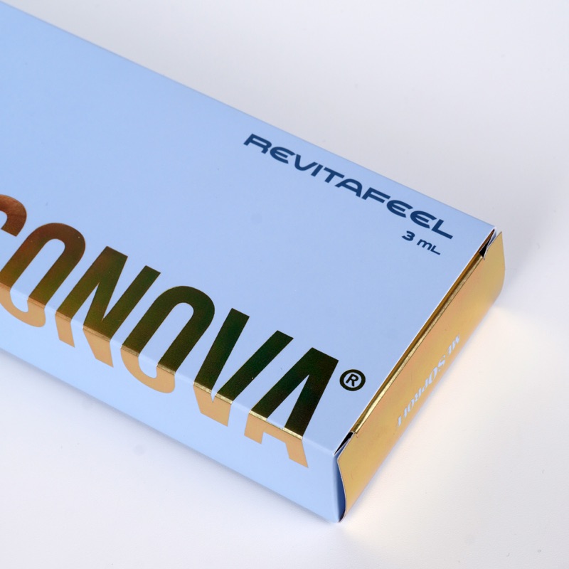 Remesonova Revitafeel — крупный план торца коробки с золотым тиснением