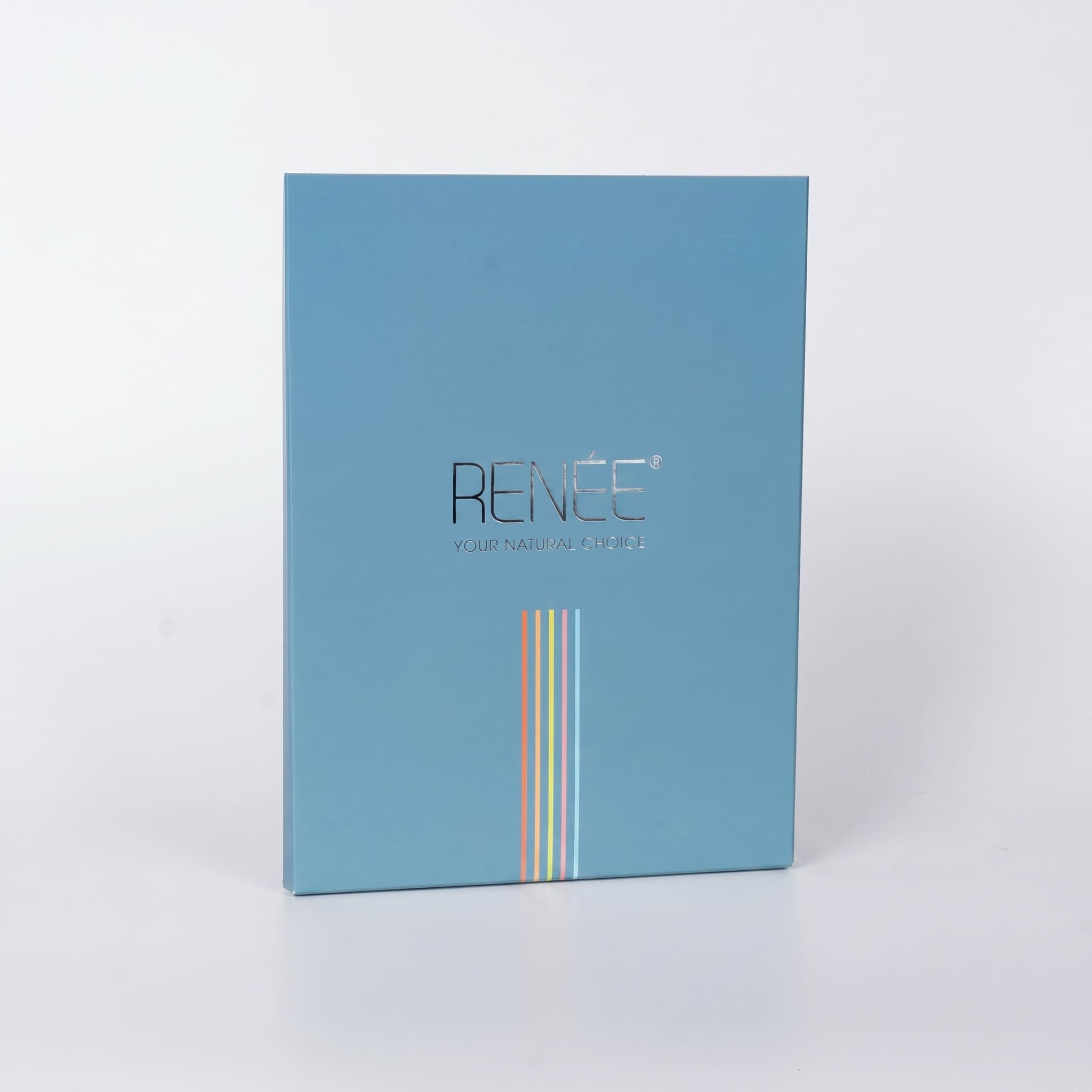 RENÉE — голубая жёсткая папка с серебряным тиснением логотипа