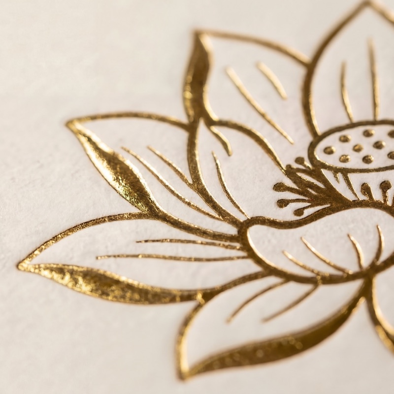 Фольговое тиснение золотом — цветочный узор на белом картоне